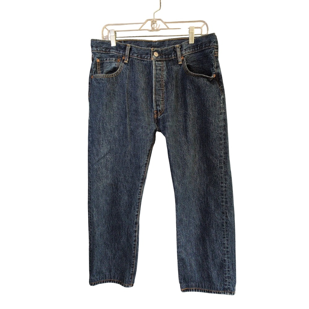 Levis 501 Jeans Mens‎ 36x27 Blue Hemmed Original Fit Straight Leg Button Fly